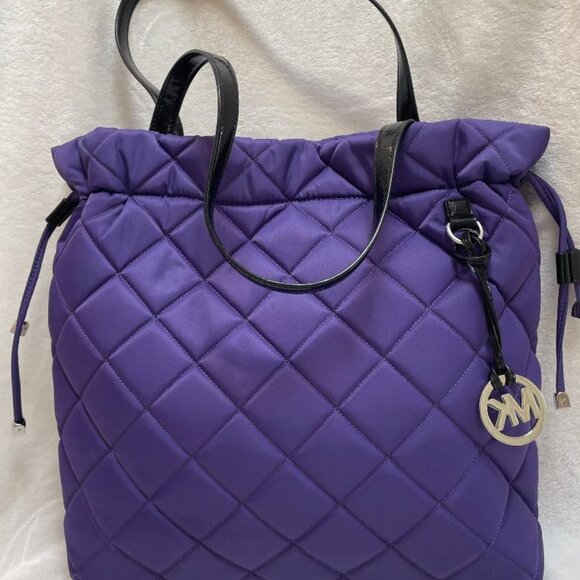MICHAEL KORRS Purple Nylon Quilted Travel Tote with Black Patent Leather Trim - Picture 1 of 15